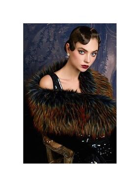 🆕 Luxury Black Gold Vegan Fur Collar Wrap Winter Cloak Bridal Wedding Cover Up